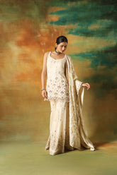 Light Gold Multicolor Sharara Set in Organza – Meena Gurnam